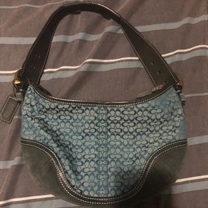 Perfect condition y2k- Blue suede trimmed logo coach bag